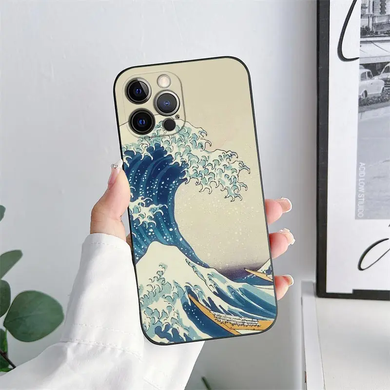 Katsushika Hokusai Japanese Art Great Wave Phone Case for iPhone 11 15 Pro Max Case 14 Plus 13 Pro 12 11 X XS XR 8 SE Soft Cover