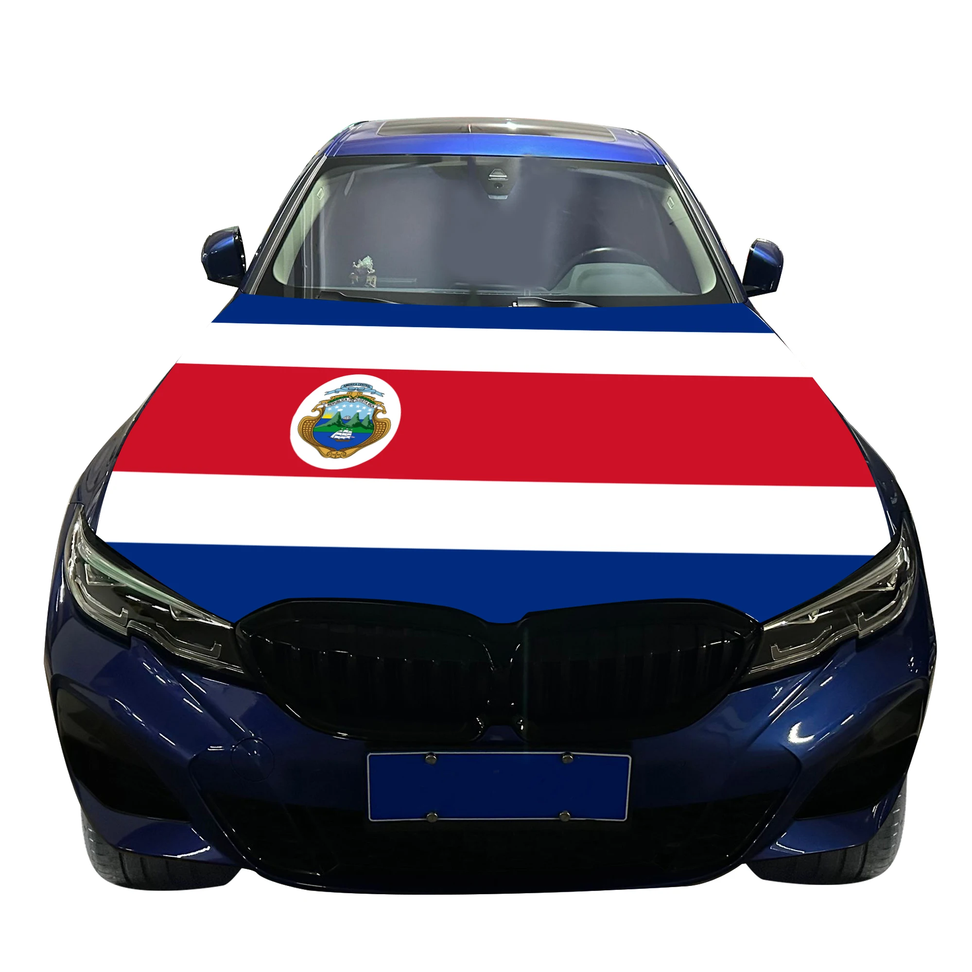 Costa Rica Car Hood Cover Flag  Universal Size Elastic Polyester 120x150cm for Car Decor