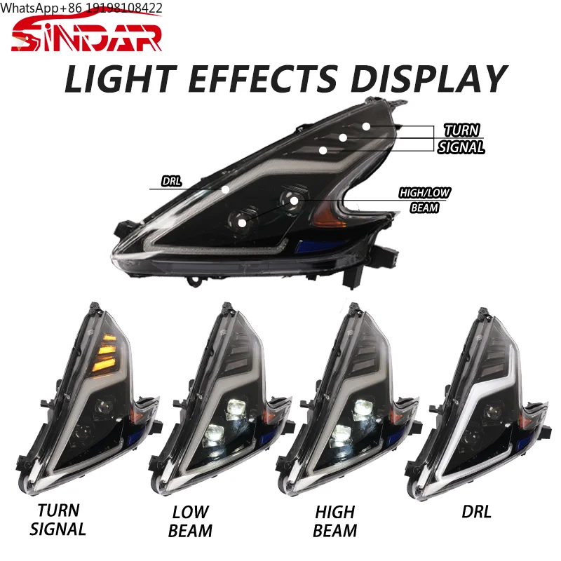 SINDAR Auto LED Headlight Assembly Modified Head Lamp Accessories for Nissan 370Z Fairlady Z Z34 2009-2021 09-21 New Style Light