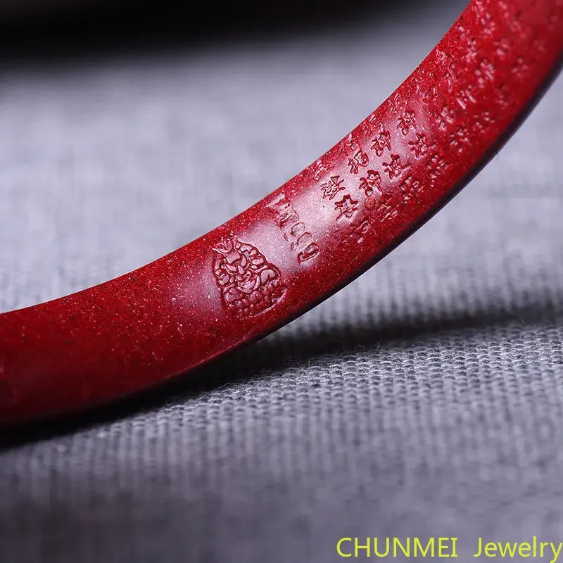 Raw Cinnabar Bracelet Women's Antique Heart Sutra Wide and Narrow Version Natural Hand Carving High Content Cinnabar Red