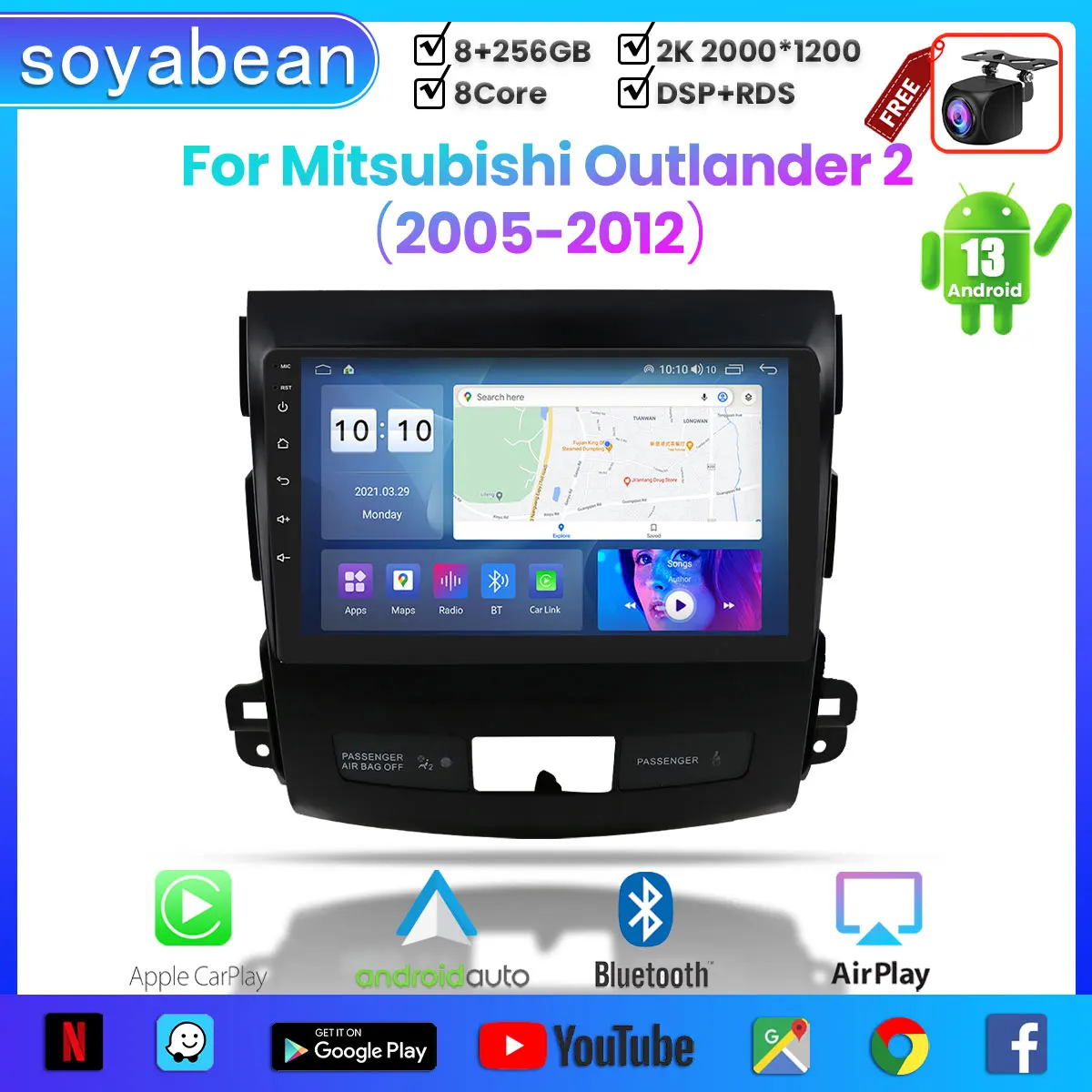 

Автомобильный радиоприемник Android 13 для Mitsubishi Outlander X1 2 2005-2012, 9-дюймовый мультимедийный плеер с 4G Carplay и 2Din GPS-навигацией.