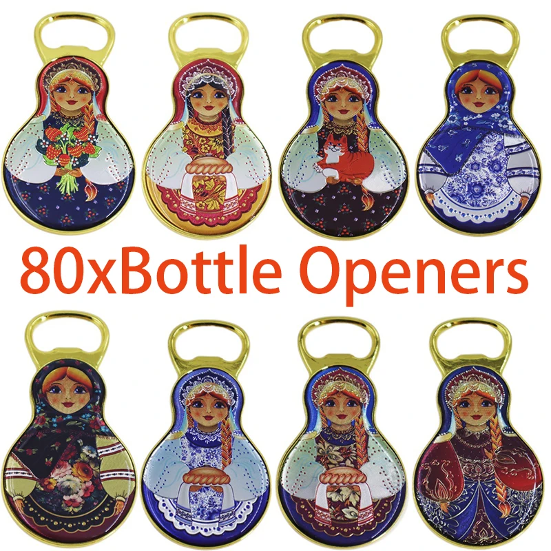 

80 Pieces Russia Nesting Doll Moscow Souvenirs Bottle Opener with Magnet Beer Jar Opener Metal Bottle Opener
