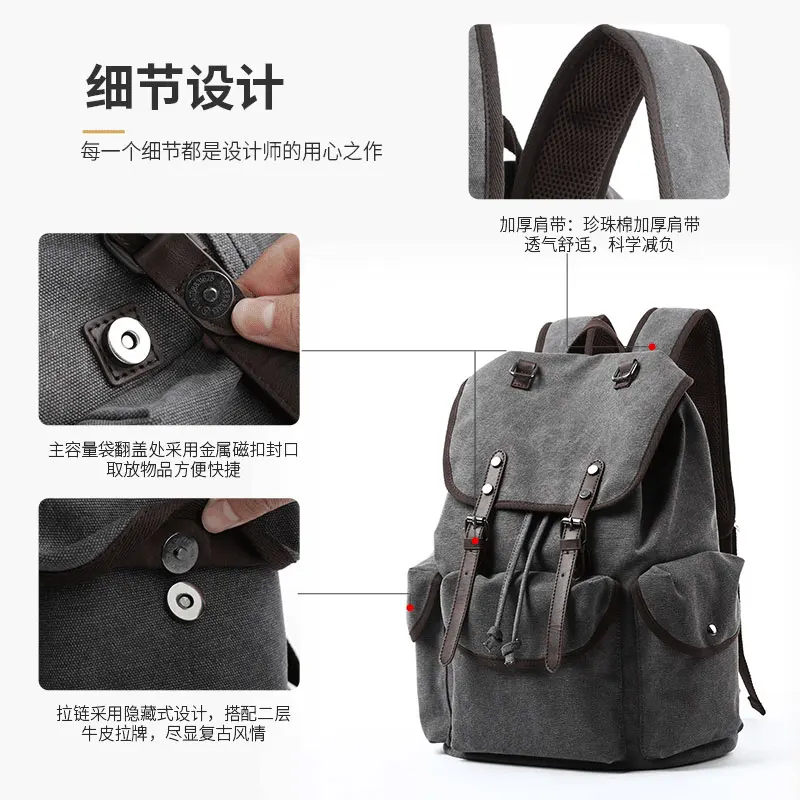 Men Canvas Vintage Backpack Men 30L Large Travel Rucksack Casual Bookbag for 15.6 inch Laptop Travel Hiking Daypack