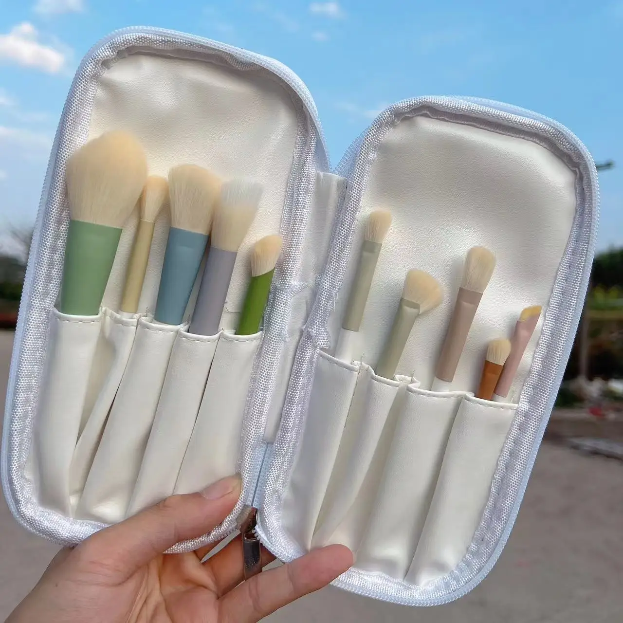 10Pcs Morandi Mini Travel Makeup Brush Set - Eyeshadow Blush Foundation Cosmetic Brushes Kit Portable Miniature Makeup Tools