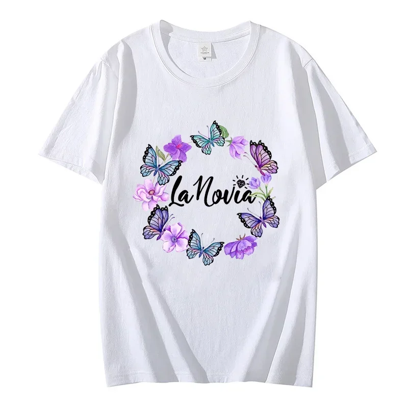 Team Bride Squad T-shirt Spanish Girl Bachelorette Hen Party T Shirt Friends Bridal Shower Tshirt Floral Butterfly Tee EVJF Tops