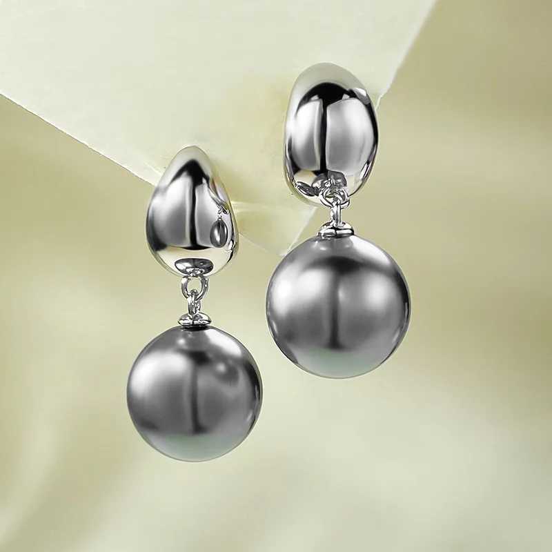 S925 Silver Glow Gold Faced Precision Pearl Set 12mm Shell Bead Earrings, European and American Fashionable and Simple Earrings