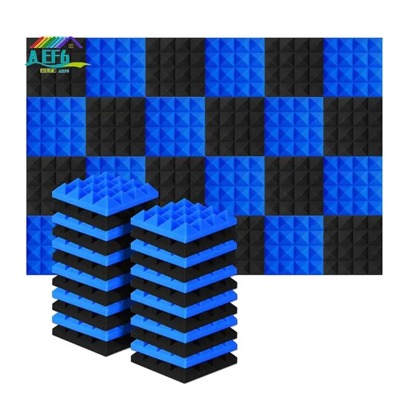 

AEF6-24Pcs 25X25x5cm Studio Acoustic Soundproof Foam Pyramid Noise Insulation Sound Absorption Treatment Panels