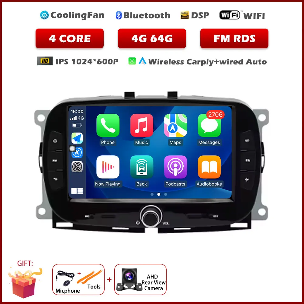 7 "Autoradio Voor FIAT 500 2016 2017 2018 2019 GPS Navigatie Android Auto Carplay Multimedia Speler 5G Wifi BT 360 Camera DSP