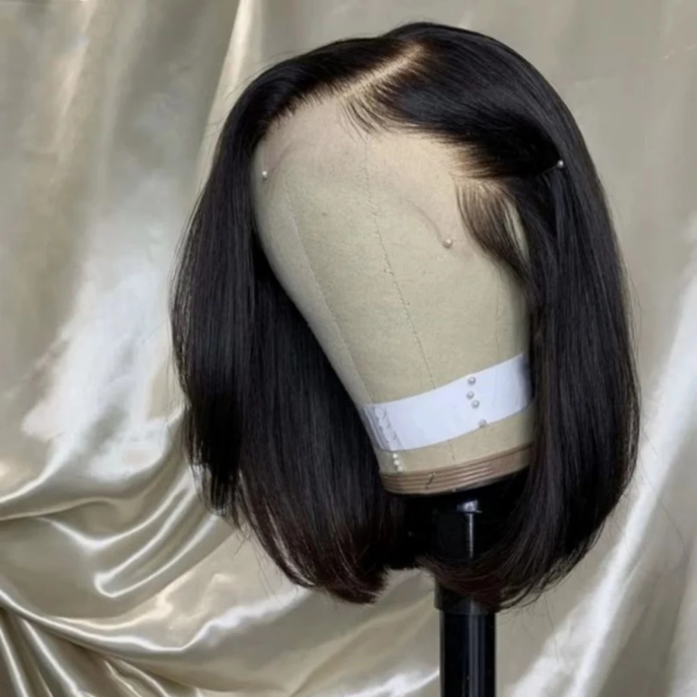 Peluca Bob recta negra prearrancada, 12 14 pulgadas, 13x4, 4x4, cierre Frontal de encaje, peluca Bob corta recta de hueso, cabello humano 100%