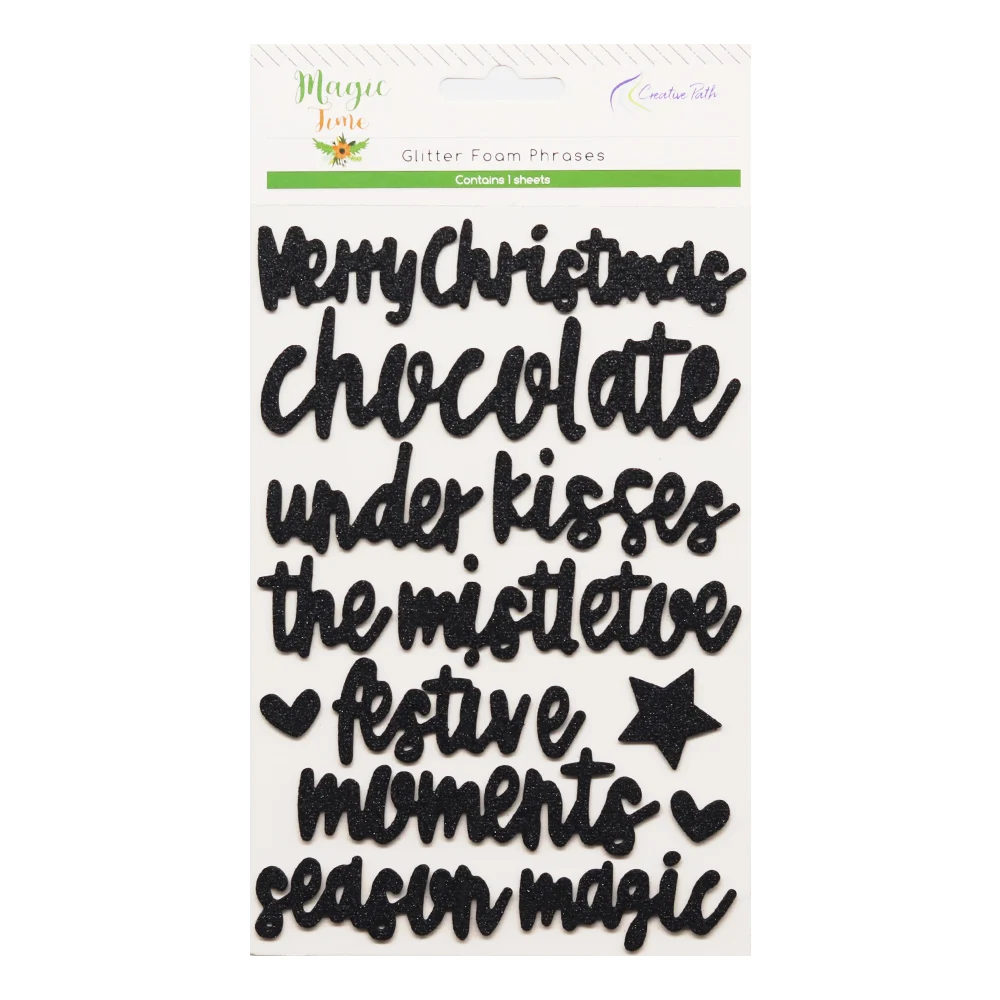 Creatieve Path Zwarte Glitter Vrolijk Kerstfeest EVA Foam Stickers Vintage Kerstwoorden Scrapbooking Stickers voor Journaling en Knutselen