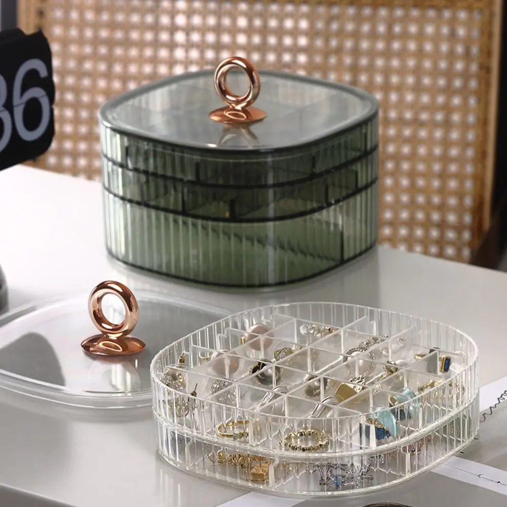 3 Layer Transparent Jewelry Box Stackable Hoops Handle Jewelry Holder Case Space Saving Dust-proof Lid