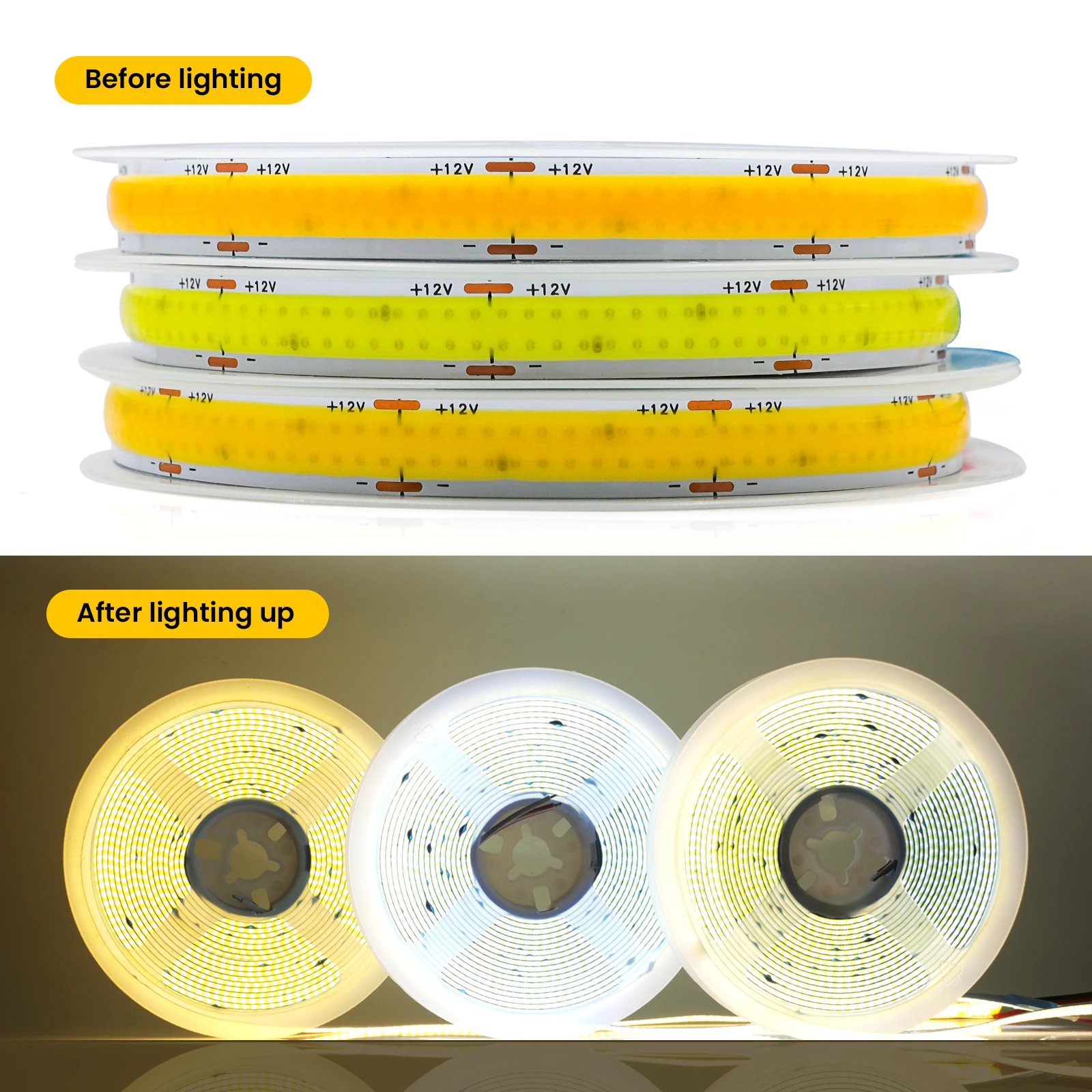 COB LED Strip 12V 24V 600LEDs/m High Brightness Flexible FOB LED Tape Double Row RA90 3000K 4000K 6000K Dimmable COB Led Lights