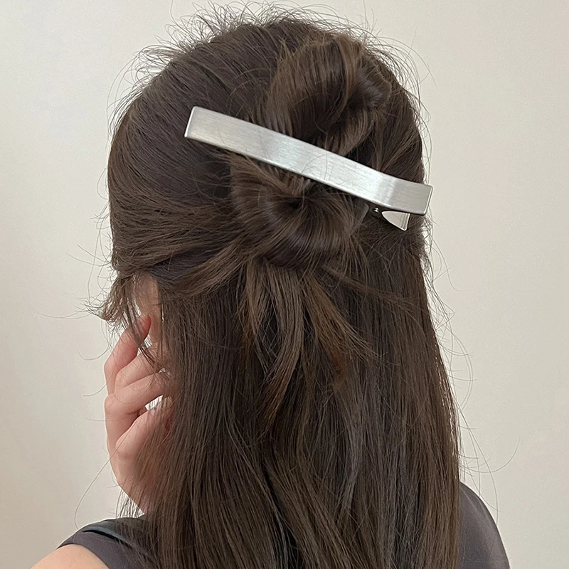 Long Strip Metal Hair Clip Alloy One Word Barrettes Metal Straight Hairpin Side Bangs Hairpin Smooth Hair Accessories