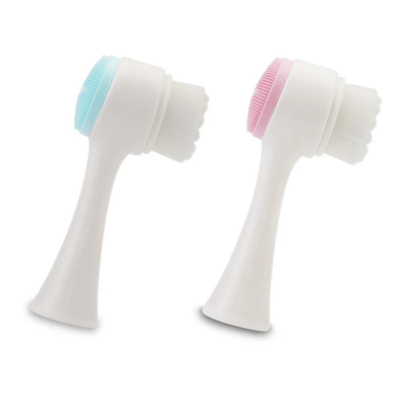 1pc シリコーンフェイシャルクリーニングブラシ 2-in-1 両面除去黒ずみ除去ソフト毛皮マッサージメイクアップピンクブルー 13*5 センチメートル