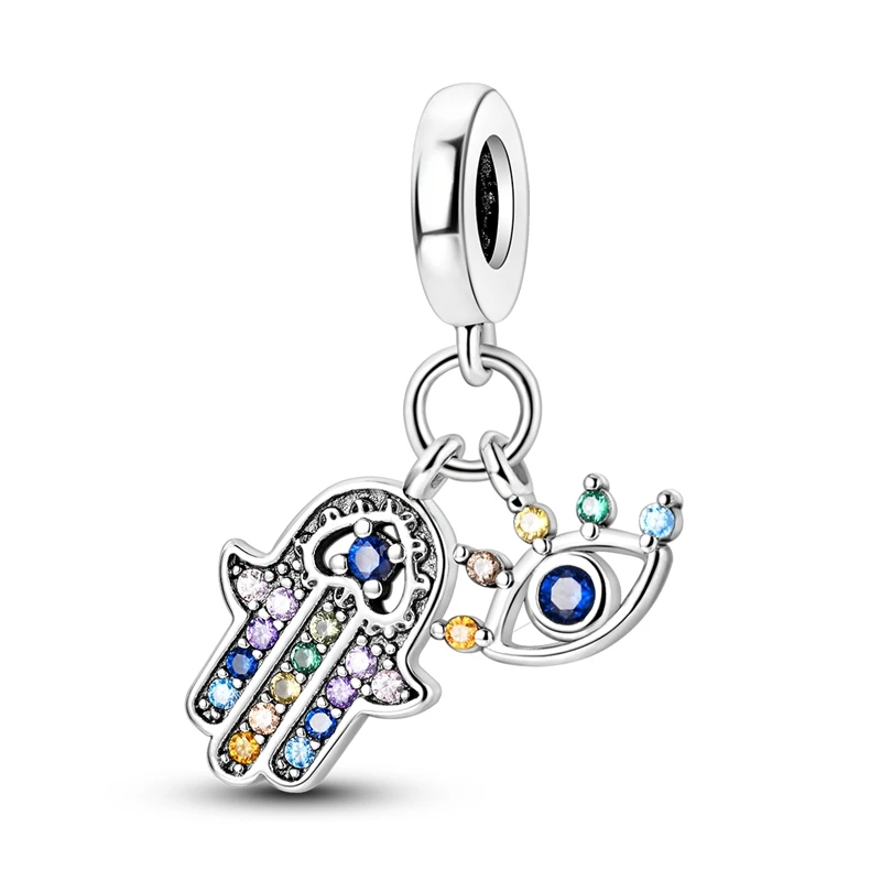 Charms Silver 925 Colored Zircon Guardian Eyes Palm Pendants Fit Charms Plata 925 Original Bracelet Beads Women Jewellery Making