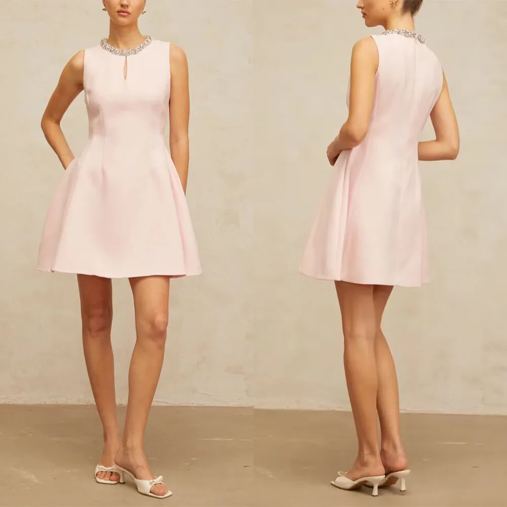 Customized O-neck Above Knee Sleeveless Pink Robe De Soirée Luxe Dubai Serene Hill Dresses 2026 Vestidos De Graduación 원피스 드레스