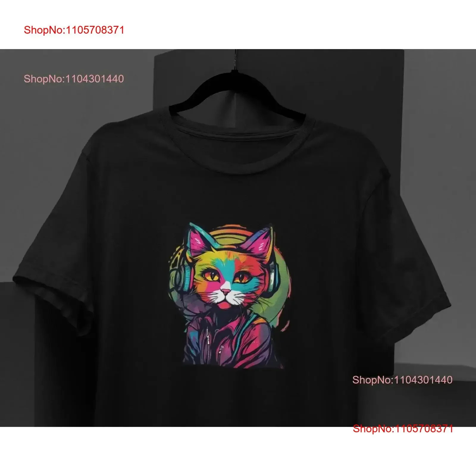 Meow Mix Melody Colourful Cat with Headphones T Shirt For Lovers Playful Design vintage Washed Slightly Unisex Stylish homme