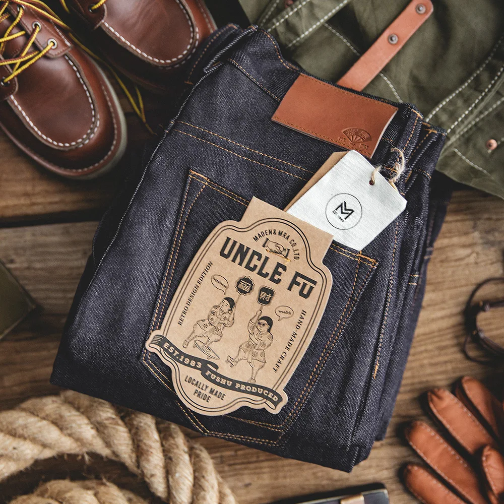 Maden Retro 11.6oz Selvedge Raw 데님 청바지 지퍼 플라이가 있는 테이퍼드 레귤러 피트 코튼 청바지 고품질 다목적 남성용 바지