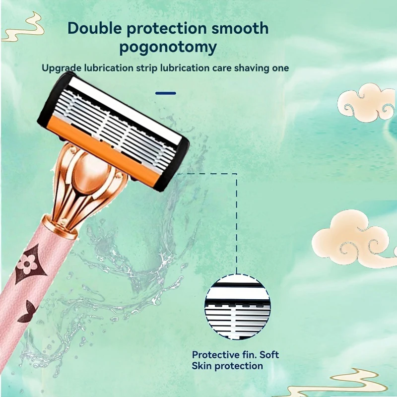 ماكينة حلاقة آمنة مكونة من 6 طبقات من الفولاذ المقاوم للصدأ، شفرة تقدمية سهلة الحلاقة للرجال وأدوات حلاقة لإزالة الشعر للنساء #4