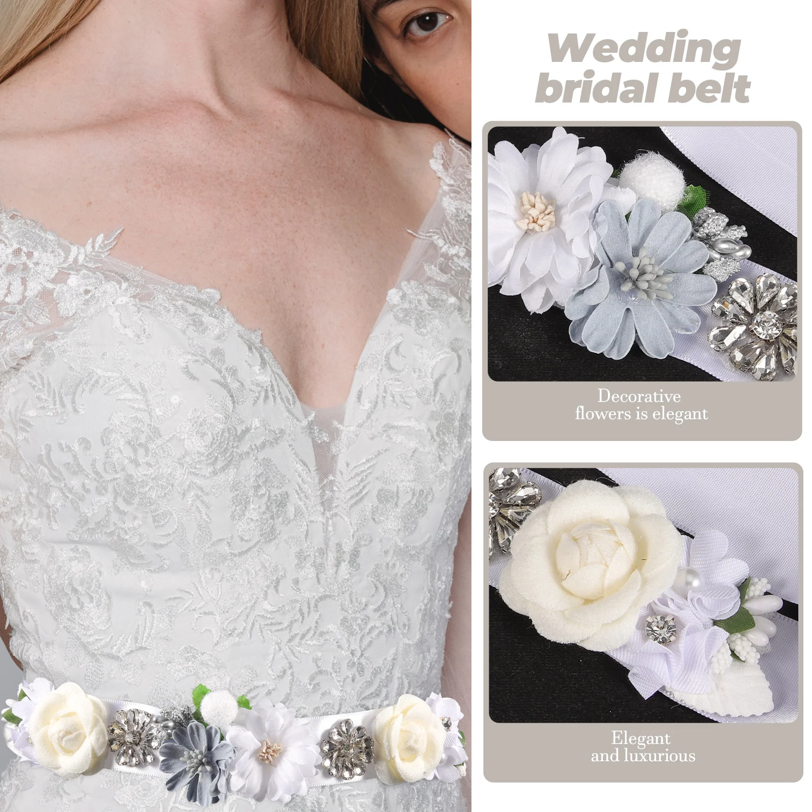 

Dress Wedding Ribbon Flower Rhinestones Elegant Lightweight For Bridal Gown Bridesmaid Maternity Photo Shoot Rhinestone Wedding