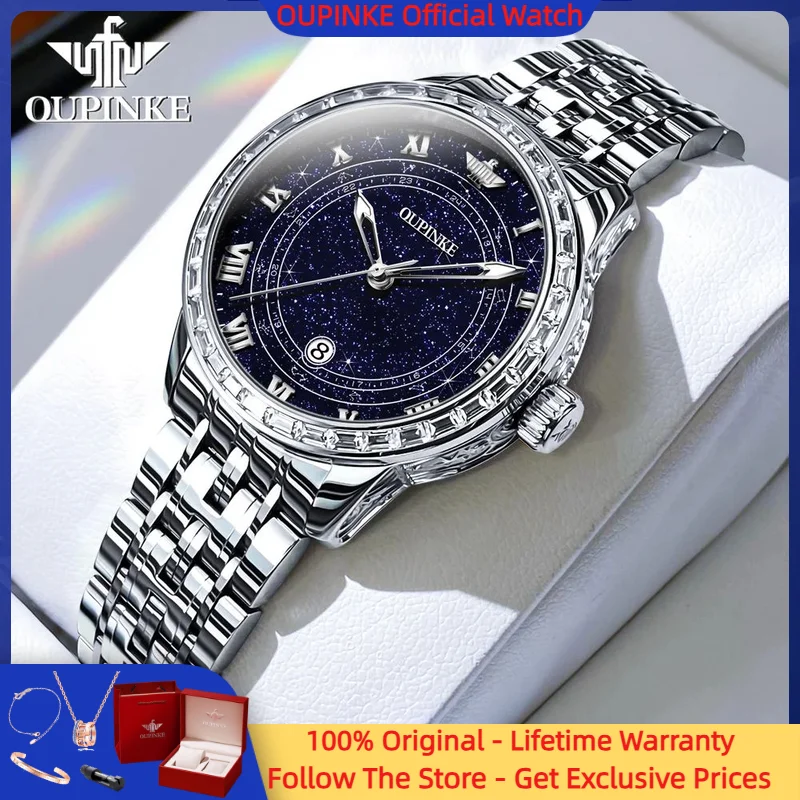 

OUPINKE 3203 All Automatic Women Watch Luxury Fashion Starry Sky Roman Scale Diamond Watch Calendar Top Brand Mechanical Watch