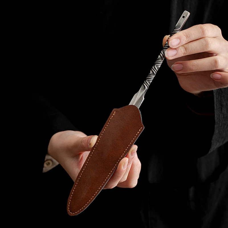 Stainless Steel Tea Knife with Leather Sheath - Tea Picker Needle Tool for Pu'er Tea, Chinese Tea Ceremony Accessories