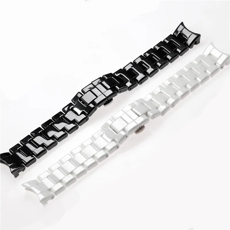 18mm 22mm Ceramic Strap For Armani Watch AR1400 AR1410 AR1402 AR1401 Men Women Band Bracelet Belt Black White Butterfly Button