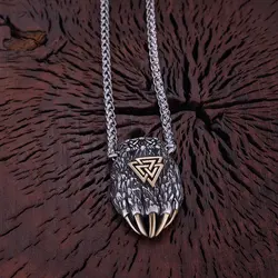 Nordic Stainless Steel Trinity Wolf Claw Necklace Handmade Gold Steel Color Animal Bear Paw Masculine Men's Pendant Gift
