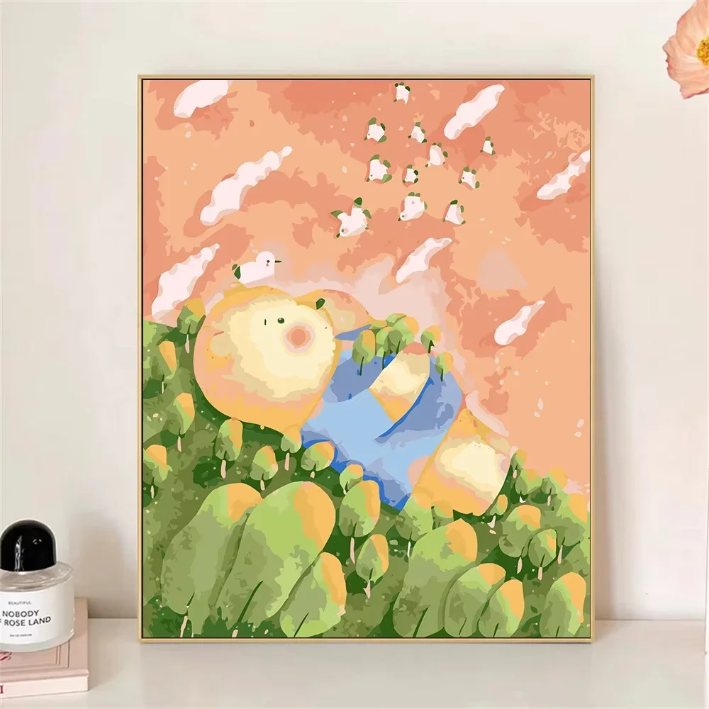 

DIY картина маслом по номерам маленький медвежонок на небе, настенный декор подарки безрамные