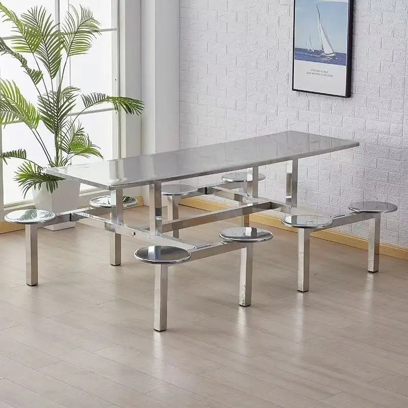 

Stainless steel dining table canteen dining table and chair company staff school student construction site fast food one-piece