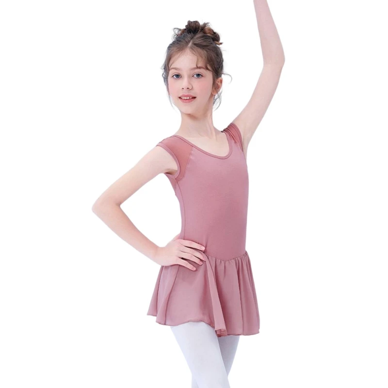 Dance Ballet Dress Girls Children Training Suit Short Sleeve Suit Dance Dress Open-crotch Suit One-piece A