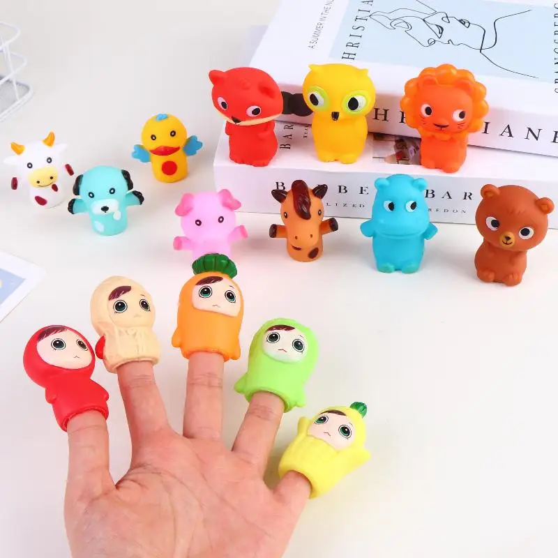 5Pcs Cartoon Animal Finger Puppet Toy Set Soft PVC Dolls for Kids Educational Story Teaching Tools