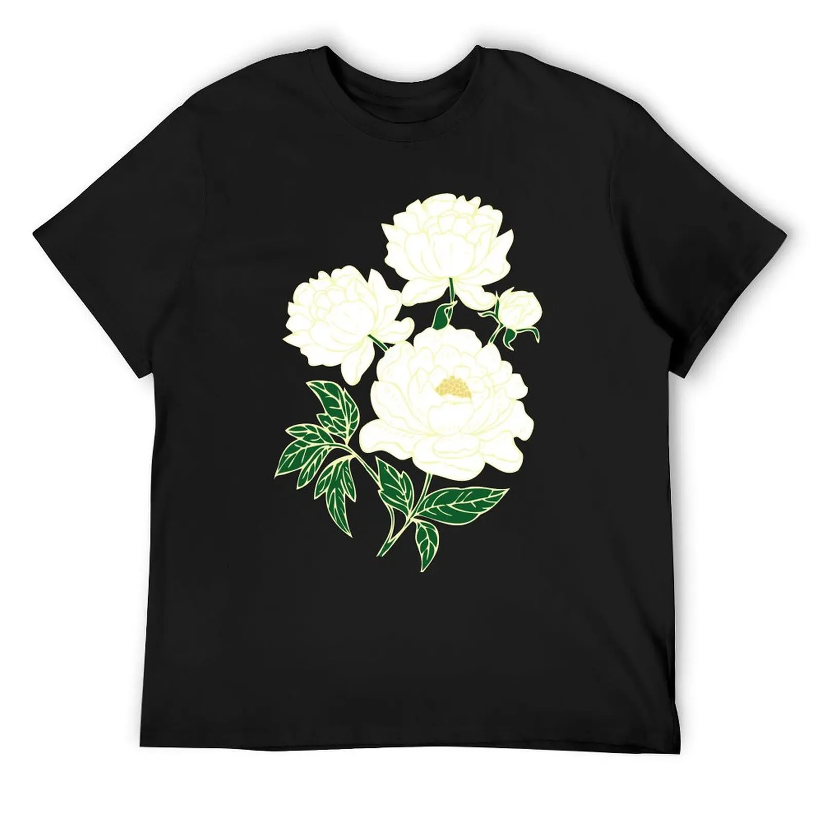 White Peonies T-Shirt graphics oversized graphic tee plain black t shirts men