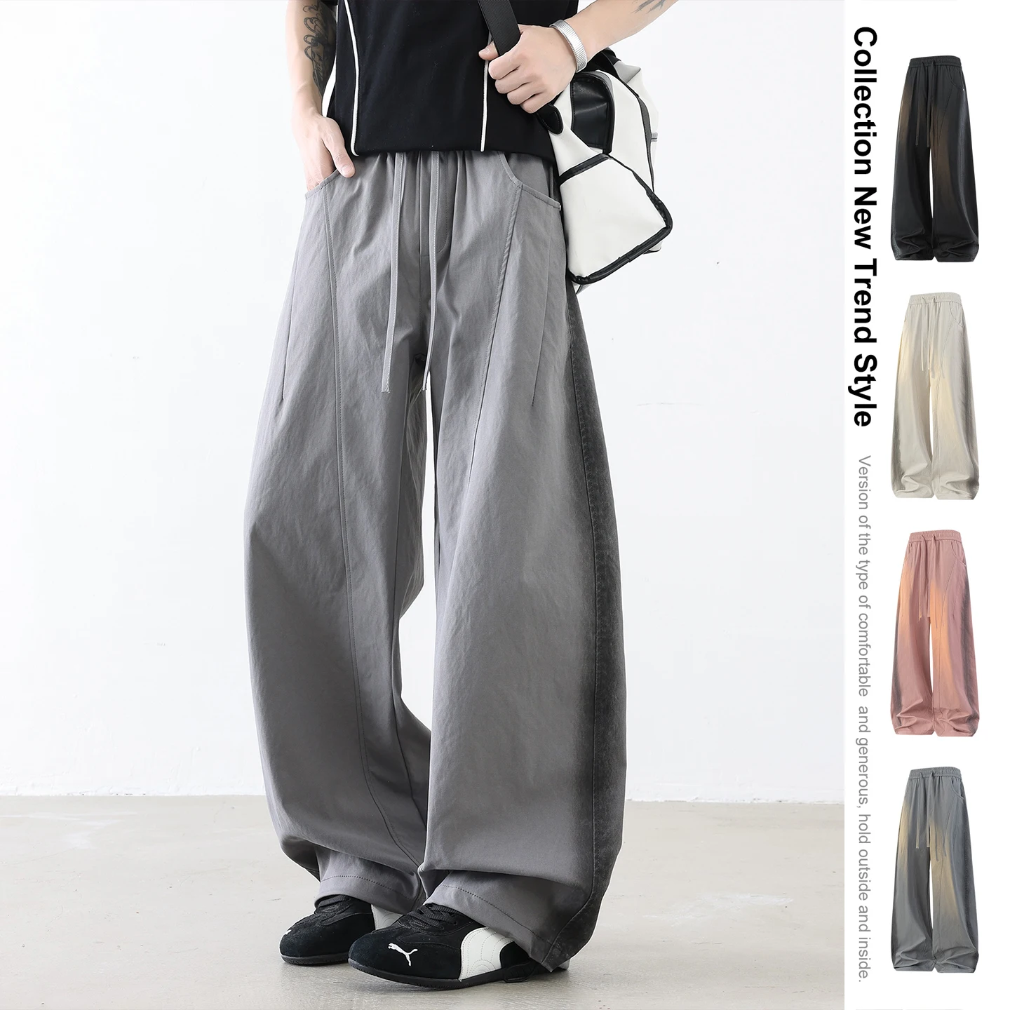 

Summer 2026 New Boys American Casual Tooling Casual Pants for Men's Spring and Autumn Loose Wide Leg Sports Casual Mopping Pants