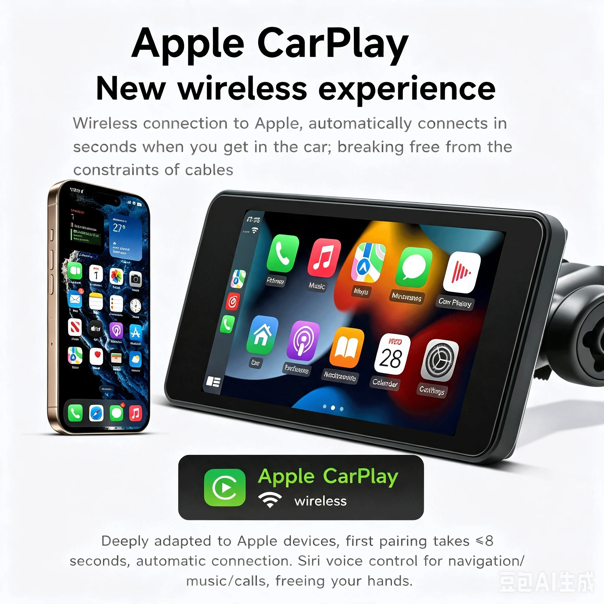 Motorcycle 4.7-inch portable navigation player, HD retina display, Bluetooth, compatible with CarPlay and Android Auto