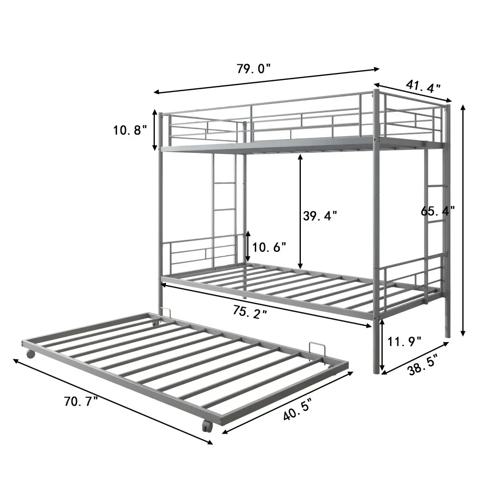 

Twin over Twin Bunk Bed with Trundle, Heavy Duty Kids Bedroom Furniture for kids, Upgraded Bunk Bed with Ladder & Guardrail