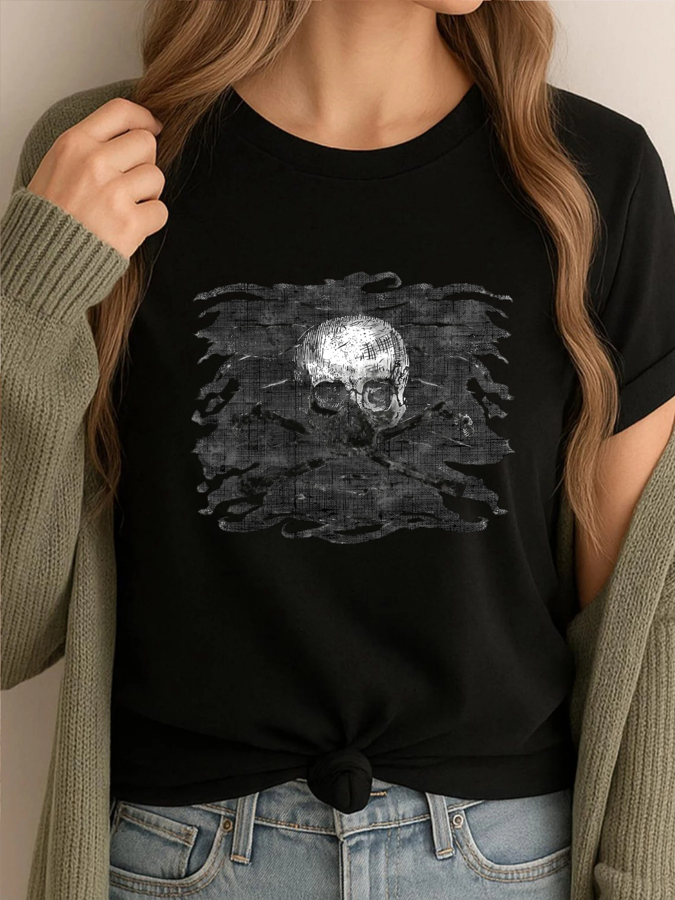 

Old Crossbones Skull Pirate Flag Men's T-Shirts Cotton Comfort Printed Camiseta Masculina Retro Tops Tees