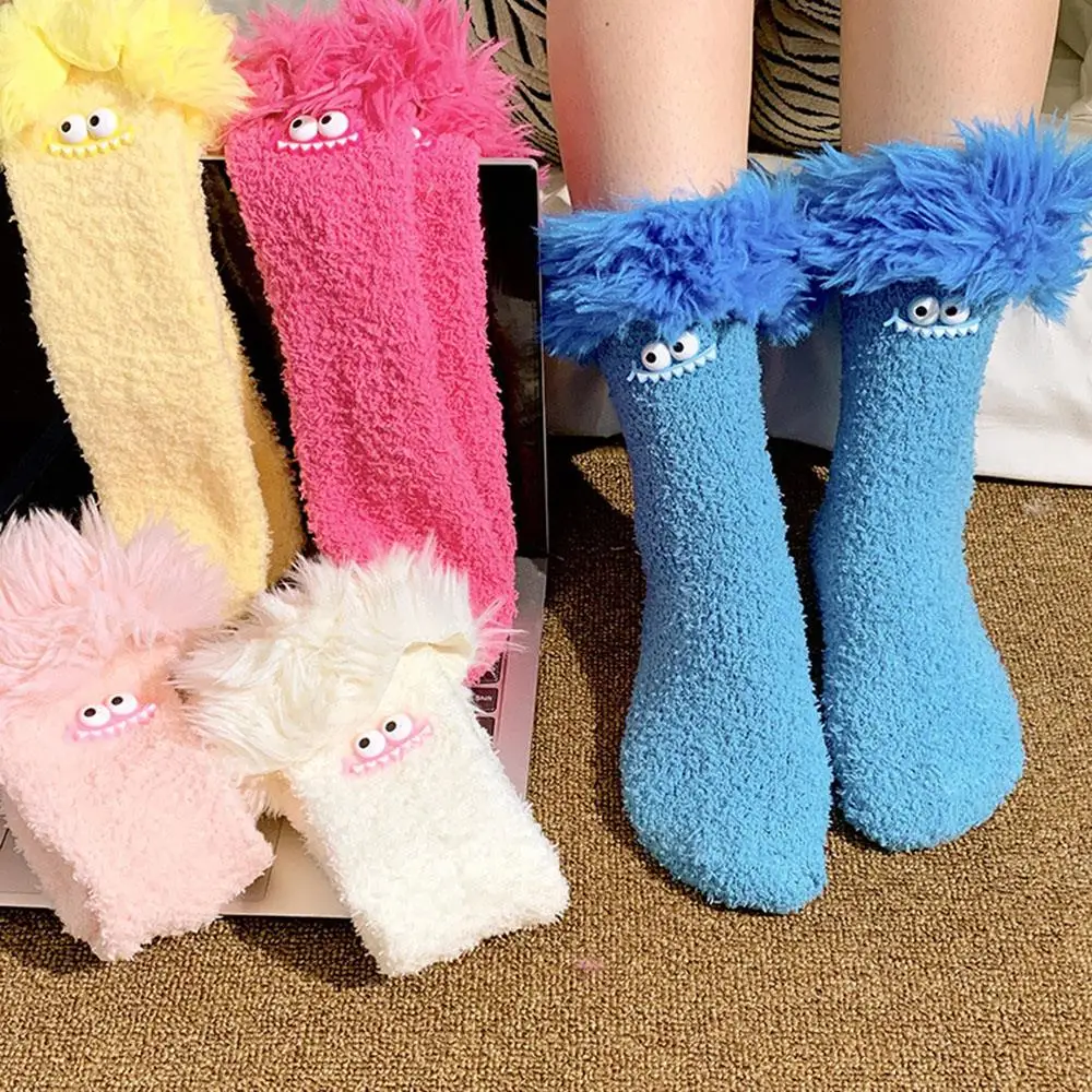 

Coral Fleece Socks Calf Length Socks Cute Cartoon Decor Soft Home Stockings Winter Plush Items Thickened Socks Funny Stockings