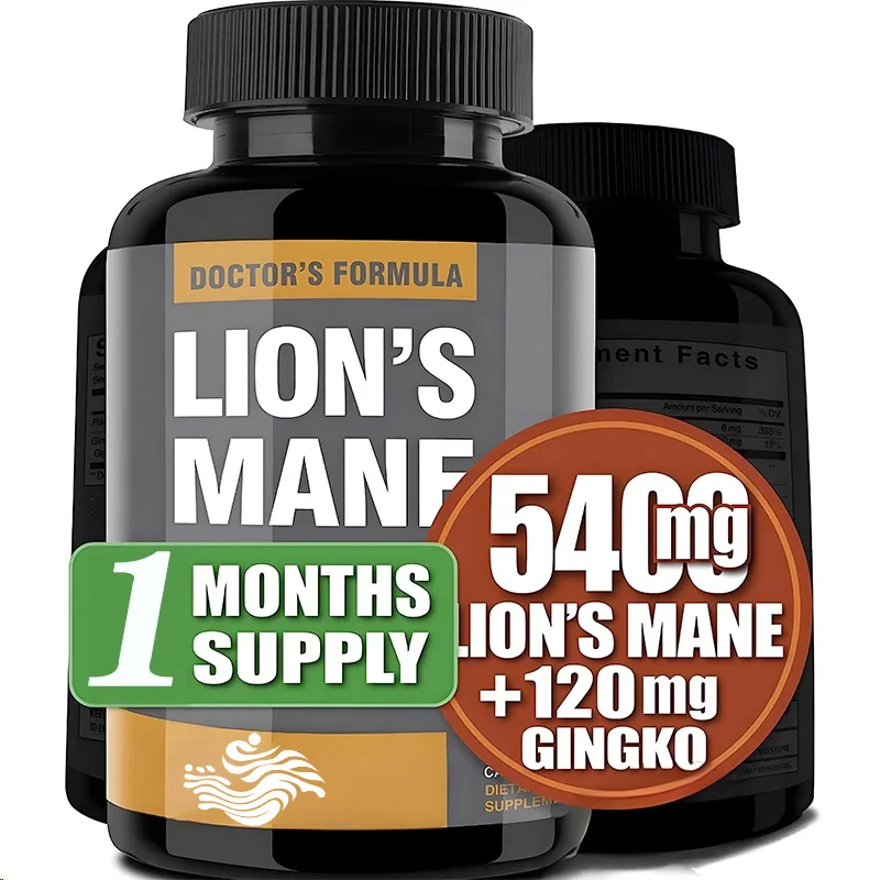 Organic Lion Mane Capsules 5400mg, Ginkgo Biloba Leaves 120mg For Cognitive Function, Psychological Clarity, , And Memory