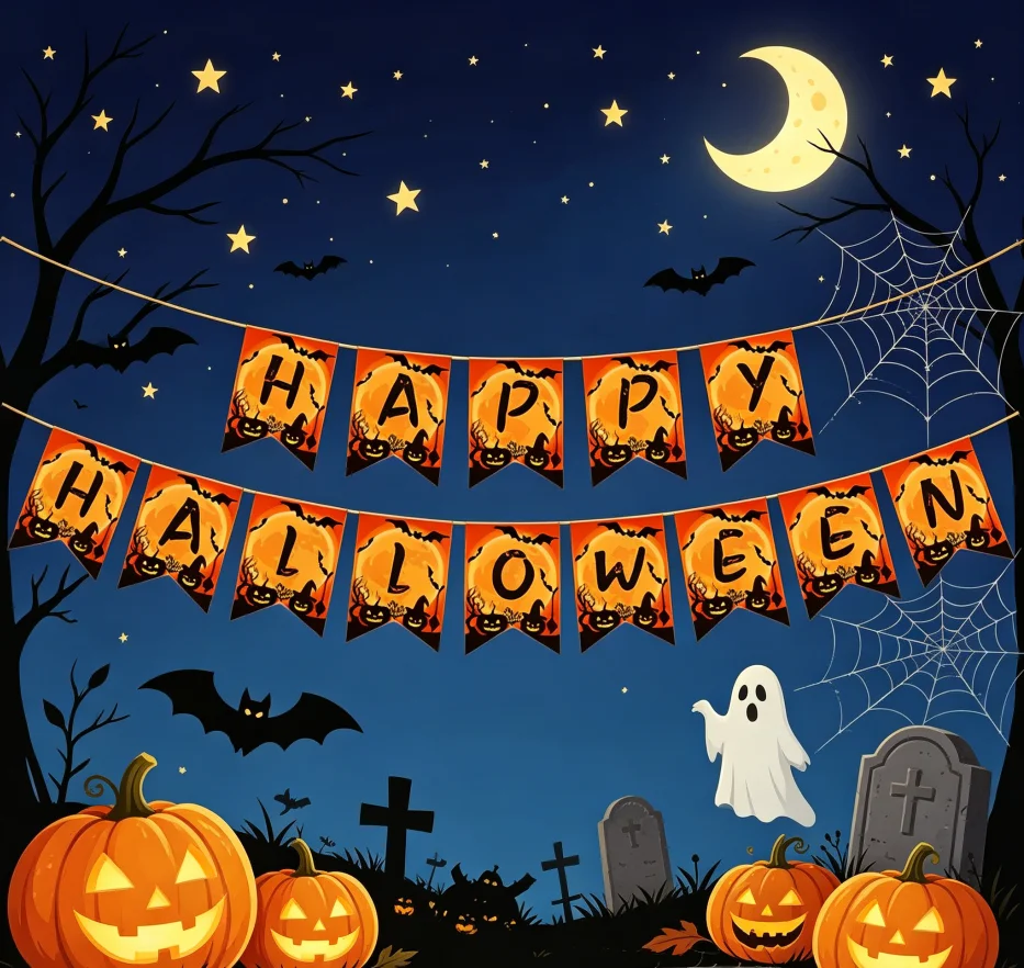 Halloween Party Decoration Supplies Pumpkin Ghost Theme Banner Set Happy Halloween Pull Flag Banner Spooky Atmosphere Costumes