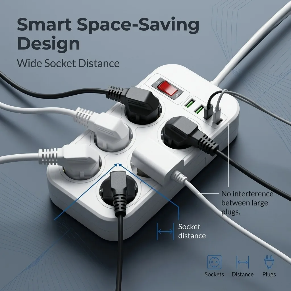 EU AC Plug 1500W 6 AC Power Strip with 3 USB 1PD Port 2M Extension Cord for Home Office Dormitory Filter Adapter Multitap Socket - view 5