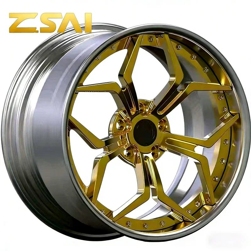 

New Deep Dish Polish Silver Gold 2 Piece 3 Piece Forged Wheel 5X112 5x114.3 15-24 Inch Five Spokes Aluminum Alloy Forged Wheels