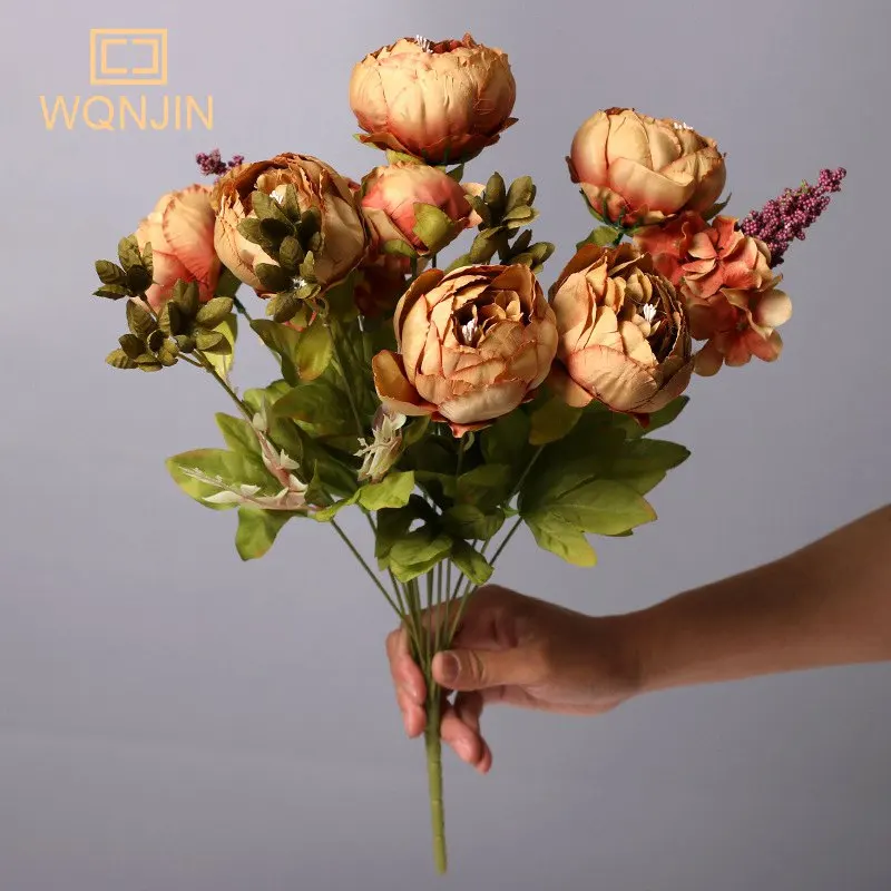 WQNJIN Künstliche Blumen aus Pfingstrosen aus Seide mit 13 Köpfen, Vintage-Blumenstrauß, Pfingstrosen, Blumen für Zuhause, Tischdekoration, Hochzeitsdekoration – Detail 5