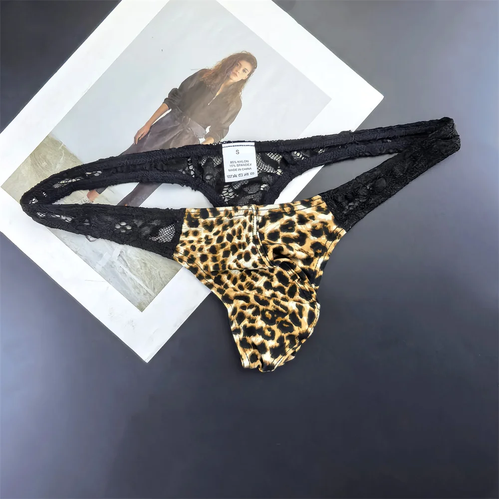 مثير ليوبارد/الأفعى طباعة الدانتيل خياطة ثونغ الرجال T-الظهر تنفس سراويل g-سلسلة إغراء سيسي مثلي الجنس الملابس الداخلية