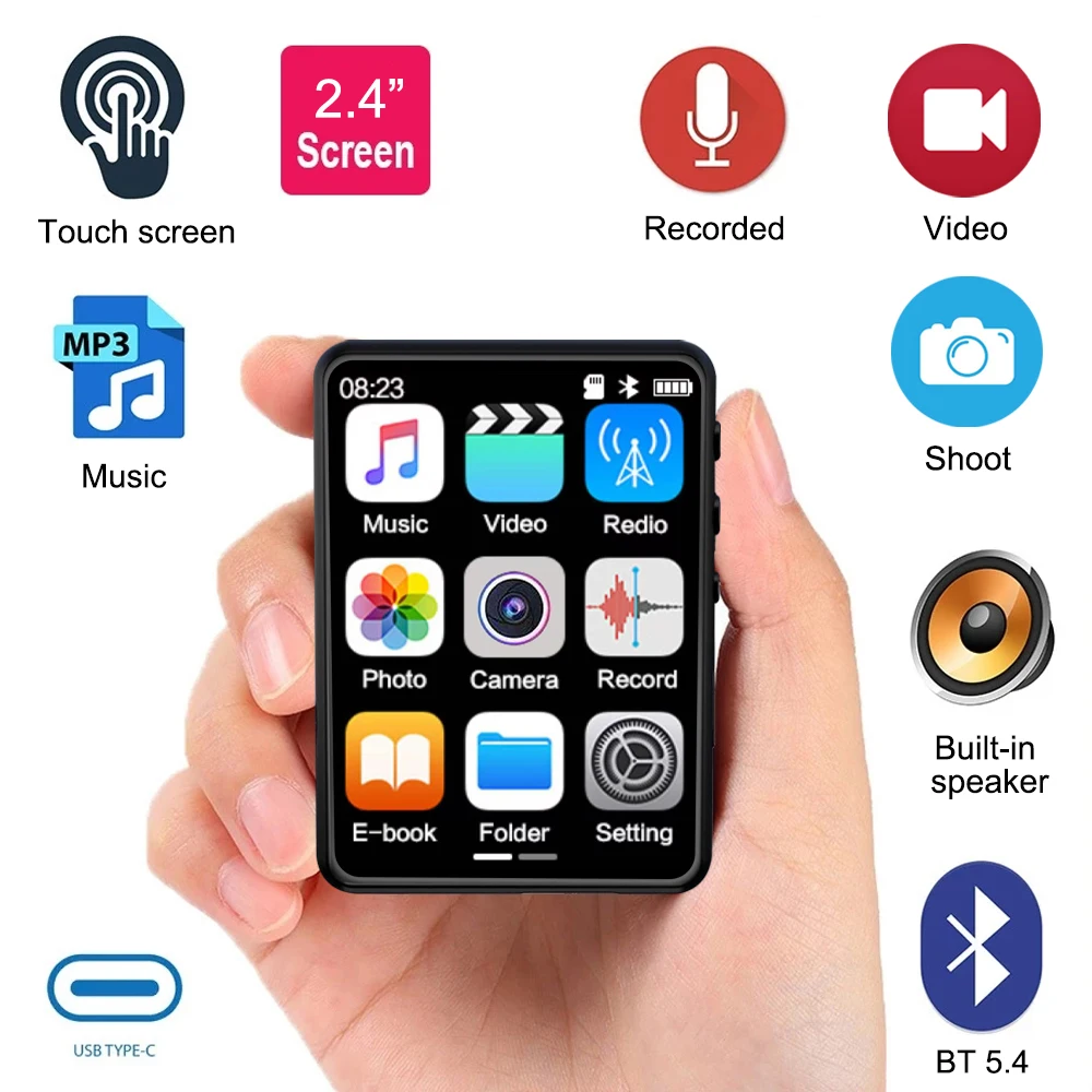 Lettore MP3 HiFi Bluetooth 5.4 Walkman touchscreen da 2,4 pollici con fotocamera può scattare foto con altoparlante/FM/registratore/eBook