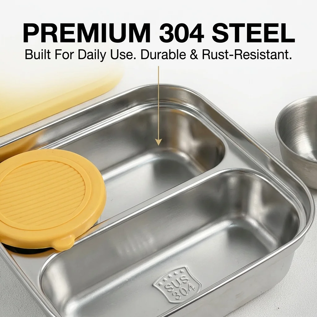 304 Stainless Steel Lunch Container Portable Sealed Lunch Box For Kids Student Fruit Salad Food Storage Container With Sauce Box view 5