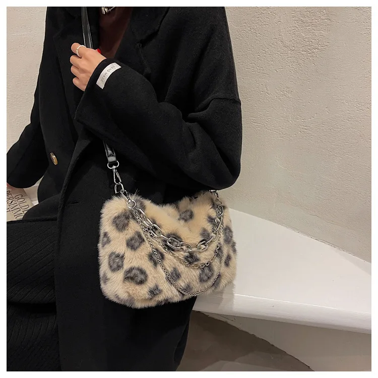 2022 nowych kobiet drukowane Leopard torby na ramię futro kobiet torebki wełniane zimowe torby crossbody 4 kolory Drop Shipping