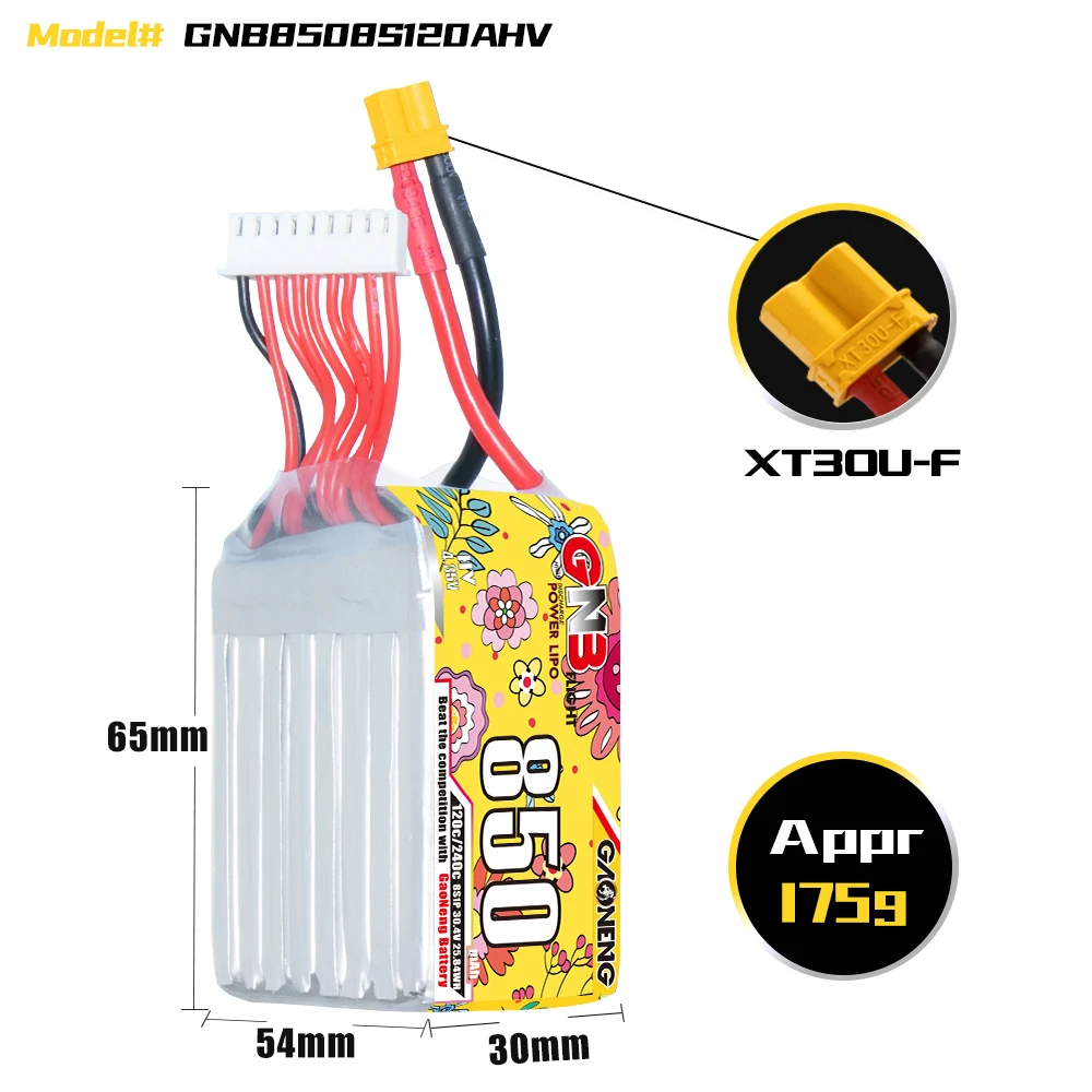 

Gaoneng GNB8508S120AHV 30,42 V 850mAh 120C 8S LiPo батарея XT30 разъем для радиоуправляемого дрона