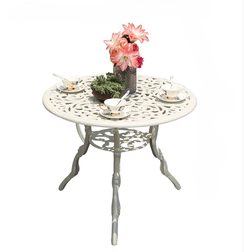 Outdoor Cast Aluminum Tables And Chairs Courtyard Garden Hotel Urniture Terrace Combination leisure Metal Round Patio Table