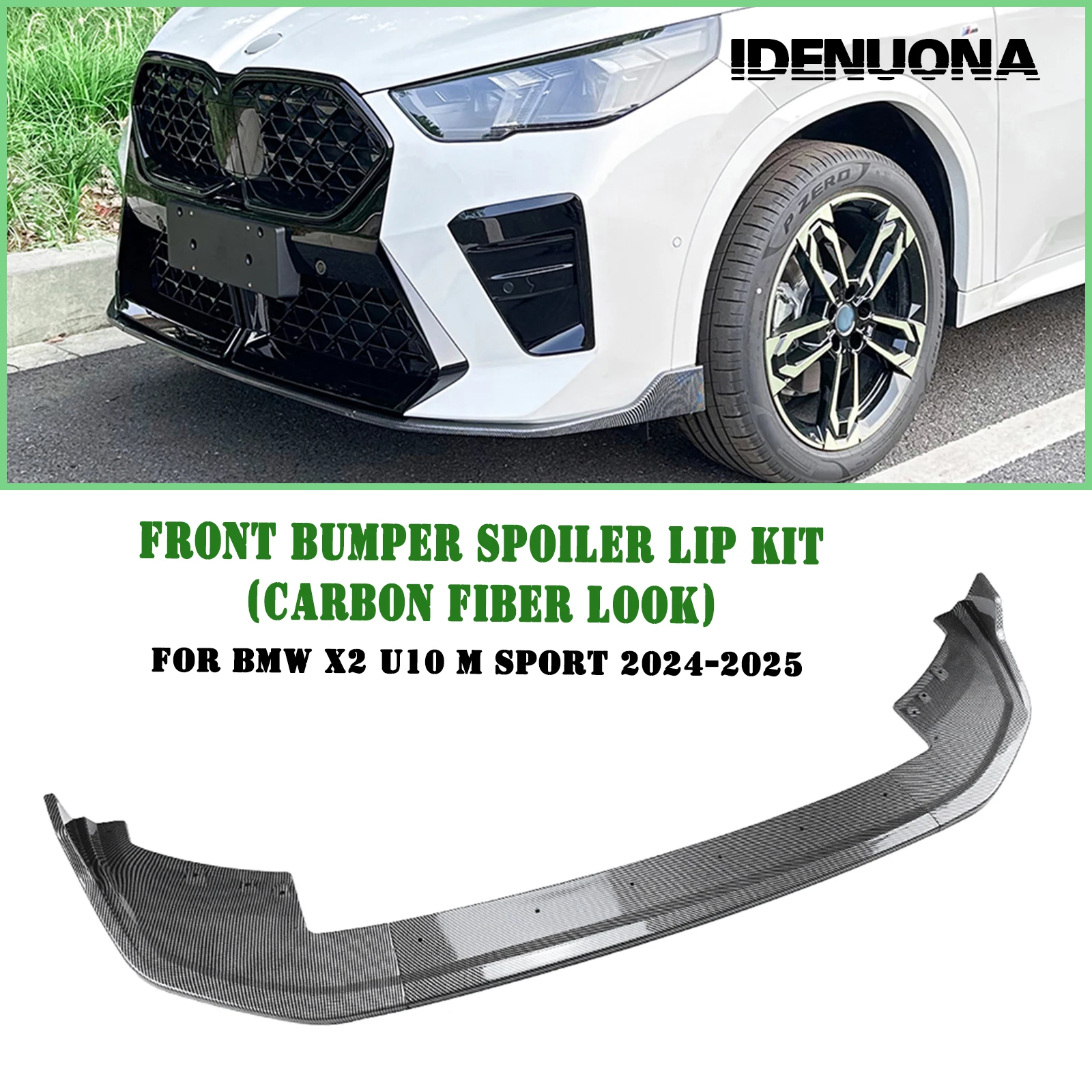 For BMW X2 U10 M Sport 2023-2025 Front Bumper Spoiler Lip Carbon Fiber Look/Gloss Black Lower Splitter Protector Guard Plate Kit